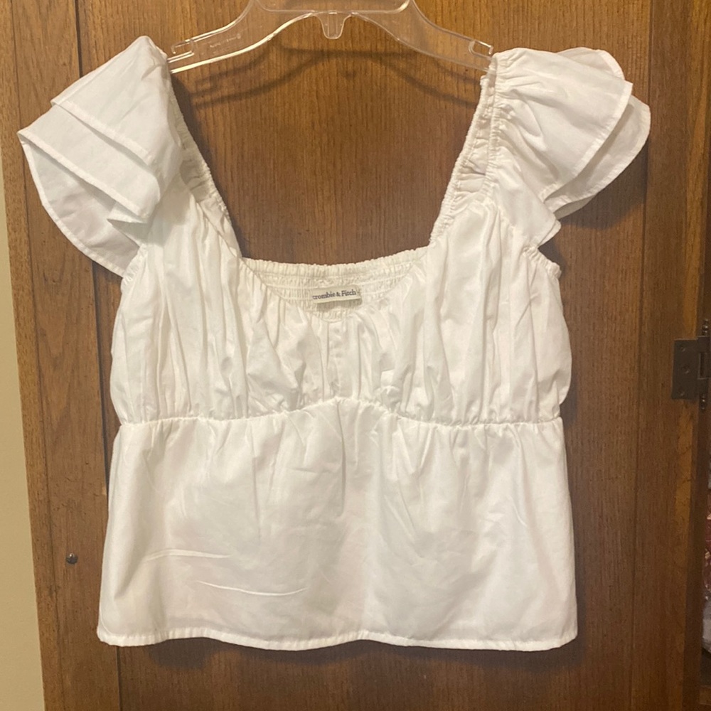 Abercrombie & Fitch white ruffle sleeve shirt